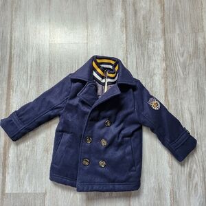 London Fog Pea Coat Double Breasted Button Zip Closure Lined Collar Kids Sz 2T